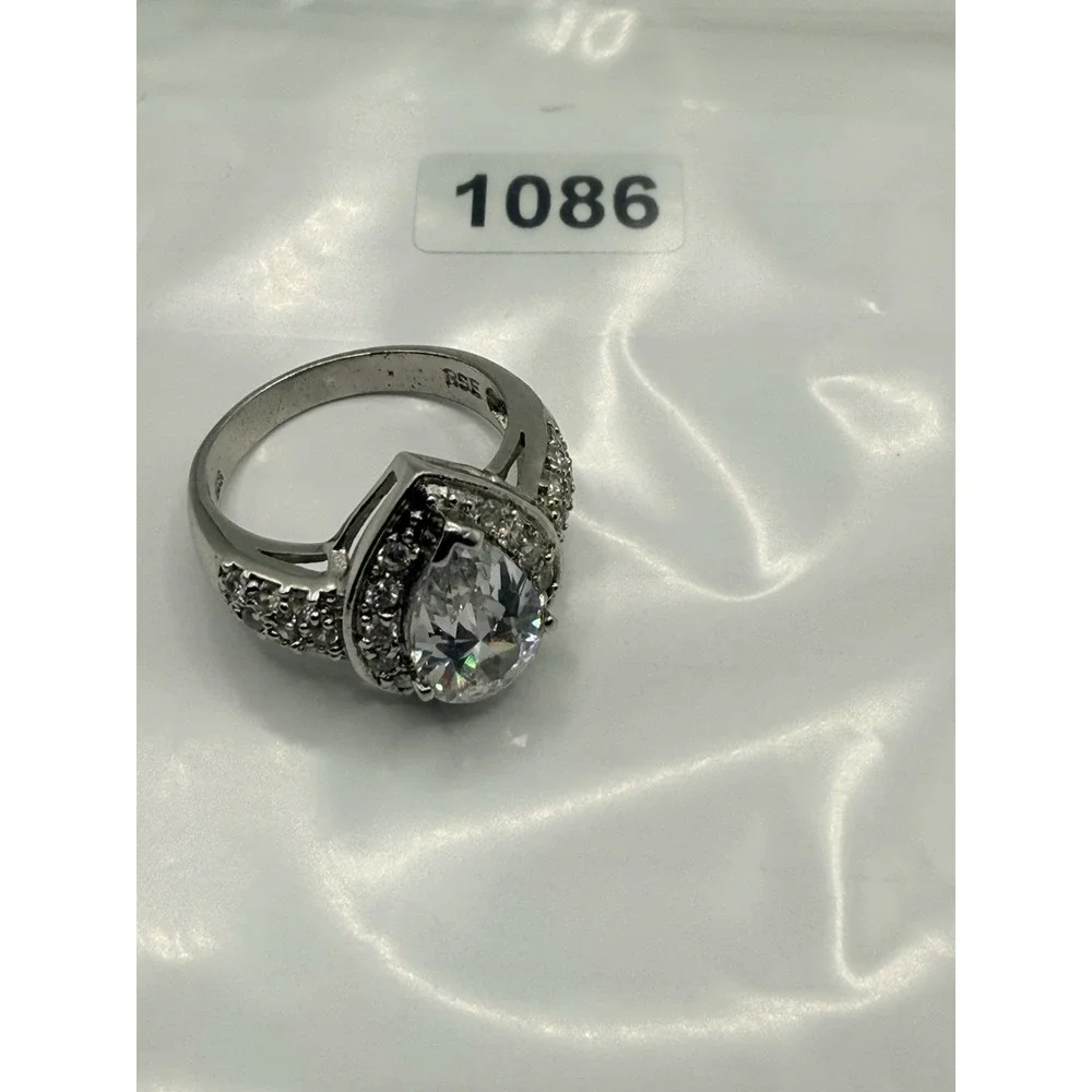Sterling Silver CZ Ring Pear Cut Halo Cocktail Stamped RSE 925 Size 9